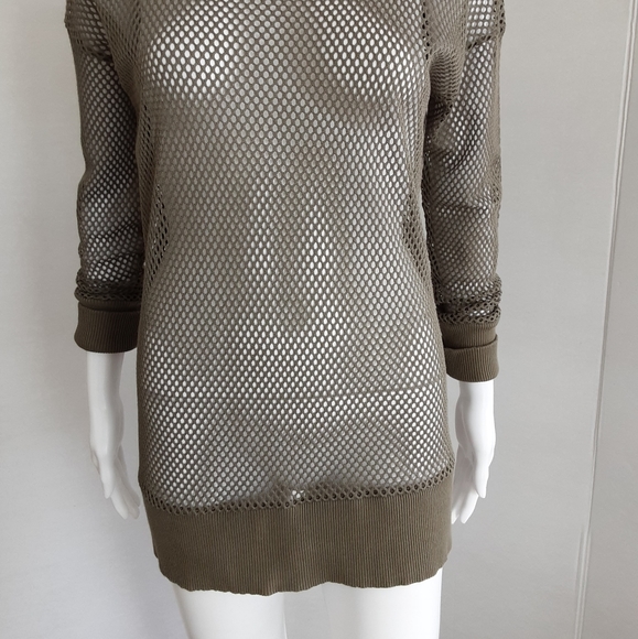 BANANA REPUBLIC ARMY GREEN MESH LONG SLEEVE TUNIC TEE SHIRT SZ XS - Picture 2 of 7